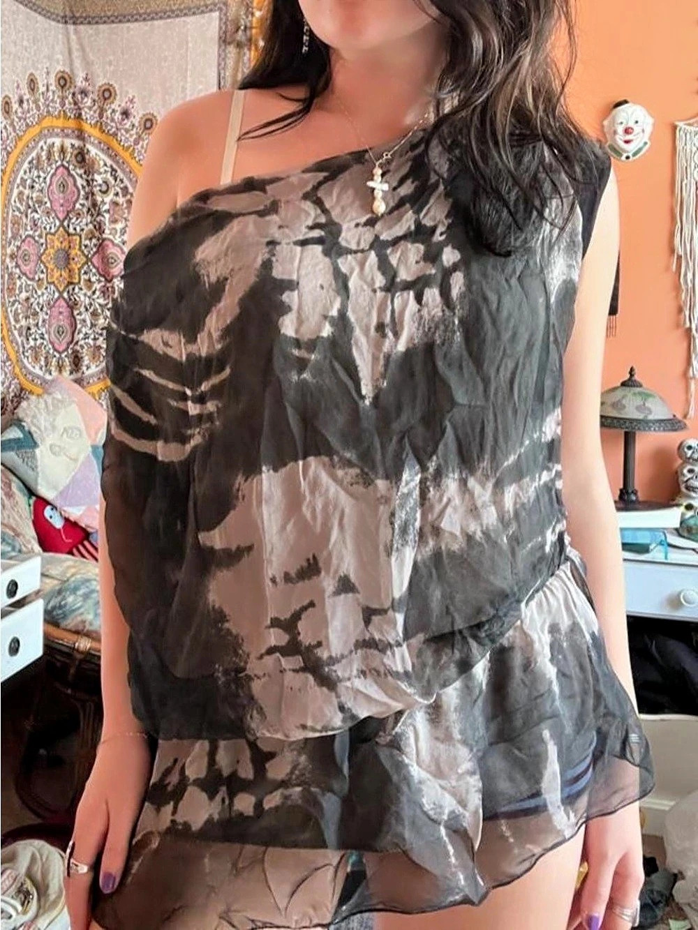 Joseph Ribkoff Abstract Sheer Silk Blouse in Black & Pink Size Medium